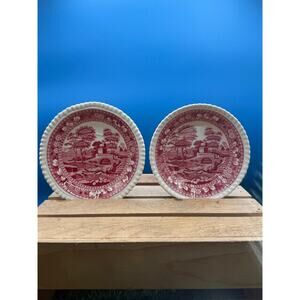 Vintage Copeland “Spode's Tower" Pink/Red Cream Soup Bowl and Saucer-Set of 2
